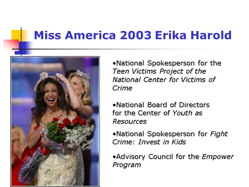 Miss America 2003 Erika Harold
